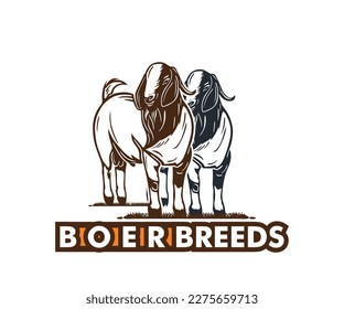 GREAT BOER GOAT LOGO, silhouette of breeds goat standing vector illustrations