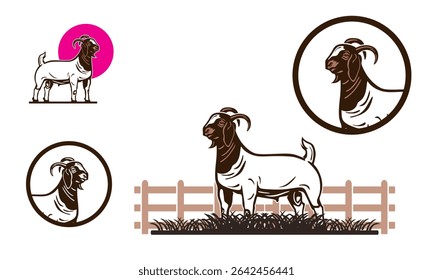 great boer goat standing logo, best icon sheep for company vector illustrations