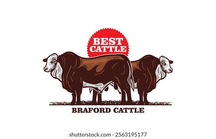 great braford big cattle farm logo, silhouette of strong and healthy bull vector illustrations