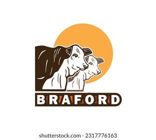 GRANDES LOGO DE CARA DE BRAFORD CATTLE, silueta de ilustraciones inteligentes del vector facial de toros jóvenes