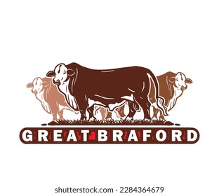 GREAT BRAFORD CATTLE FARM LOGO, silhouette of big bull standing vector illustrations