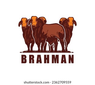 GREAT BRAHMAN BULL STANDING LOGO, silhouette of big and powered cattle vector illustrations.