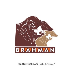 GREAT BRAHMAN CATTLE HEAD LOGO, silhouette of young bull head vector illustrations