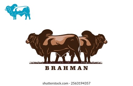 great brahman cattle logo, silhouette of strong and healthy cow vector illustrations