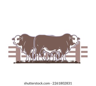 GREAT BREED BULL LOGO, silhouette of strong cattle standing vector illustrations