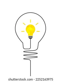 Un concepto de idea grande y brillante. Línea de cables que forma una gran bombilla luminosa y que conduce a una bombilla luminosa amarilla brillante. Ilustración vectorial aislada en fondo blanco.