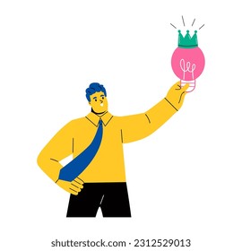 Gran y brillante idea, genio creativo o idea ganadora para el desarrollo empresarial. Ilustración vectorial plana aislada en fondo blanco
