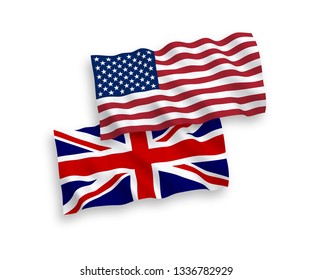 Great Britain and American flags isolated on white background. Vector illustration of the United Kingdom und USA flags waving 1 to 2 proportion.