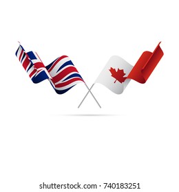 Great Britain and Canada flags. Crossed flags. Vector illustration.
