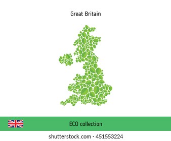 Great Britain eco map. Green leaf Great Britain map