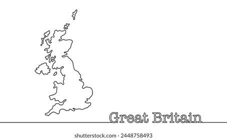 Great Britain. A European country consisting of England, Wales, Scotland and Northern Ireland. Hand drawn line map of the country for different uses.