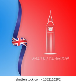 Great Britain flag and Big Ben in London. United Kingdom flag vector illustration, eps 10