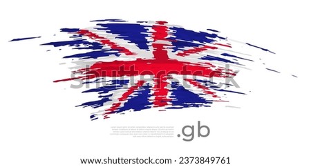 Great Britain flag. Brush painted UK flag on a white background. Brush strokes. Vector design uk national poster, template. Place for text.  State patriotic banner of united kingdom, flyer. Copy space