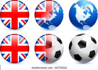 Great Britain Flag Button with Global Soccer Event Original Illustration