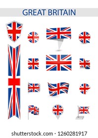 Great Britain Flag Collection. Flat flags vector illustration.