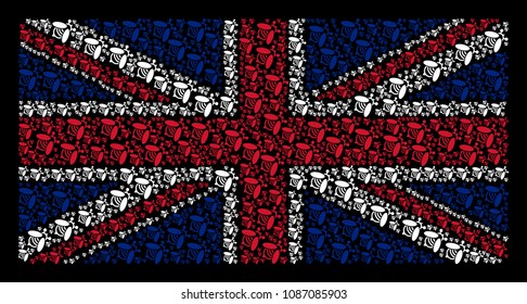Great Britain Flag concept constructed of bee icons on a dark background. Vector bee icons are composed into mosaic English flag illustration.