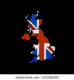 Great Britain flag in form of map. United Kingdom of Great Britain and Northern Ireland. British national flag concept. Vector illustration.