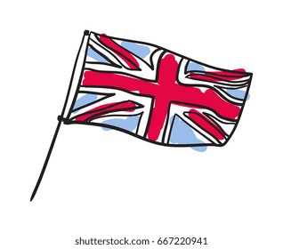 Great Britain flag hand drawn isolated icon. English culture element, patriotic vector illustration.