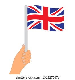 Great Britain flag. Hand holding a Great Britain flag - vector icon.