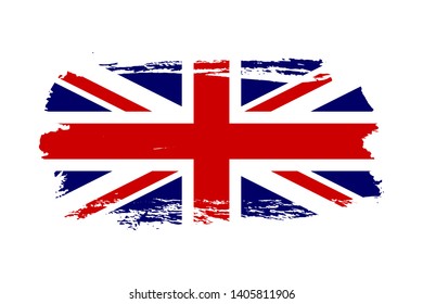 Great Britain flag. Jack UK grunge flag isolated white background. English United Kingdom design. British national symbol England country, patriotism. Graphic sketch brush stroke Vector illustration