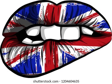Great Britain flag lipstick on sensuality lips