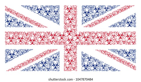 Great Britain Flag mosaic created of biohazard icons. Vector biohazard elements are combined into conceptual United Kingdom flag illustration.
