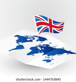 Great Britain flag on abstract world map 