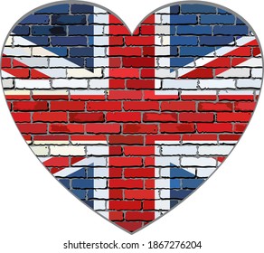 Great Britain flag on a brick wall in heart shape - Illustration,
Abstract grunge United Kingdom flag