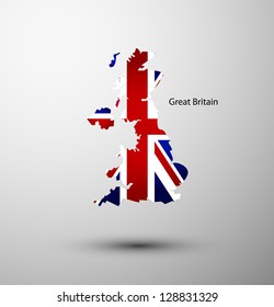 Great Britain flag on map of country