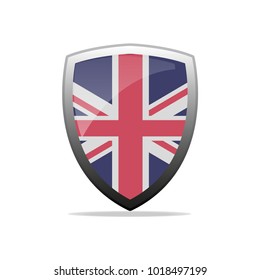 Great Britain flag on metal shiny shield vector illustration