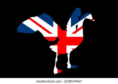 Great Britain flag over swan bird national animal vector silhouette illustration isolated. United Kingdom symbol. Commonwealth Empire emblem patriotic banner. Atlantic ocean island Europe territory.