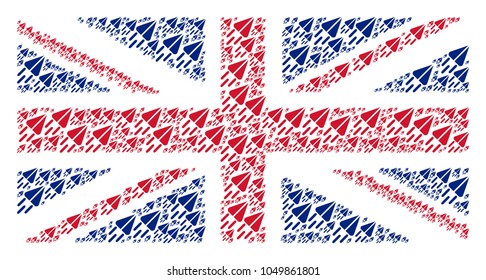 Great Britain Flag pattern done of space ship pictograms. Vector space ship items are united into geometric Great Britain flag composition.