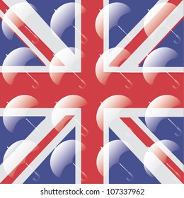 Great Britain flag pattern with transparent umbrellas - vector illustration