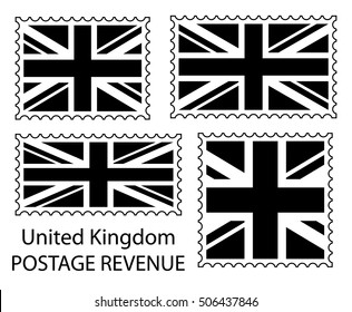 Great Britain flag postage stamp set, black isolated on white background, vector illustration.