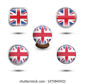 Great Britain flag set. Vector United Kingdom button set.