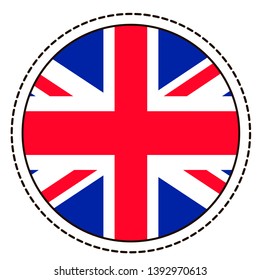 Great Britain flag sticker on white background. Vintage vector seal quality badge. Template design element. National day. Travel sign.