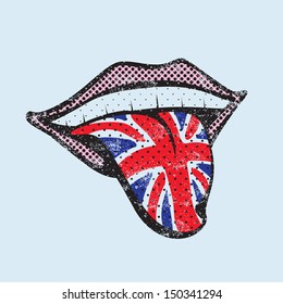 Great Britain flag tongue. English language learning. Study English icon for dictionary, translator. Flag of United Kingdom, London for language speaking on tongue 