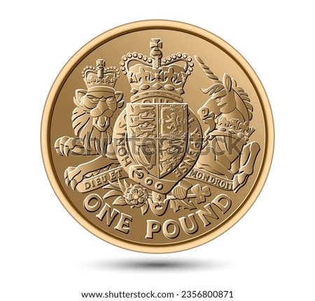 Great Britain Gold One Pound Royal Arms 2015. Vector illustration.