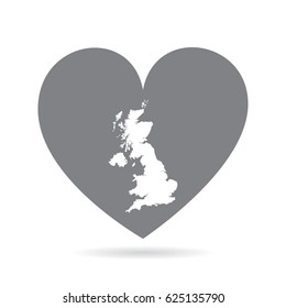 Great Britain heart. Heart shape icon with white map