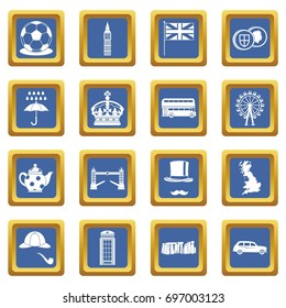 Great Britain icons set in blue color isolated vector illustration for web and any design