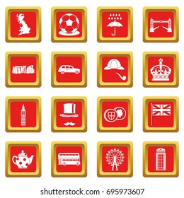Great Britain icons set in red color isolated vector illustration for web and any design