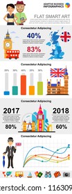 Great Britain infochart diagrams set for presentation slide templates. Business bar and line. Research concept can be used for annual report, advertising, flyer layout and banner design.