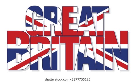 Great Britain Lettering Reflection of the Flag. Vector illustration isolated on white background, eps