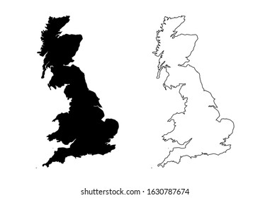 Great Britain Map Blank Black Silhouette and Outline Isolated on White