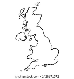 Great Britain map from the contour black brush lines on white background. Vector illustration.