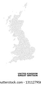 Great Britain map designed with little points. Vector abstraction in black color is isolated on a white background. Scattered small points are organized into Great Britain map.