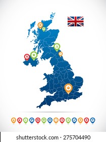 Great Britain Map with Flag and Navigation Icons