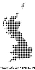 Great Britain Map halftone vector pictograph. Illustration style is dotted iconic Great Britain Map symbol on a white background. Halftone texture is round items.