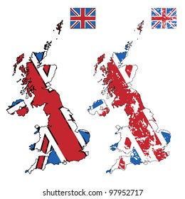 great britain map made from distressed union jack flag, isolated on white