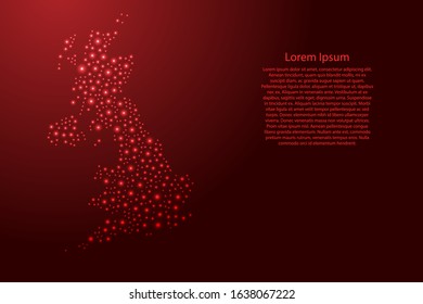 Great Britain map from red and glowing space stars abstract concept geometric shape. Vector illustration.